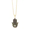 Kismet Jewels Women's Gold / White / Grey Hamsa Hand Aquamarine Necklace