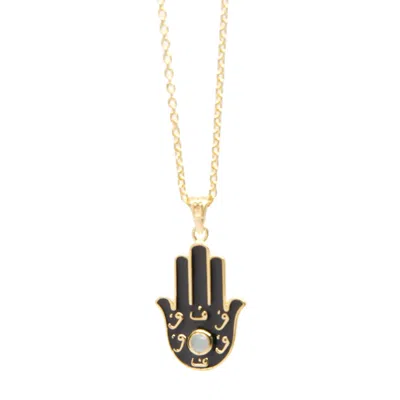 Kismet Jewels Women's Gold / White / Grey Hamsa Hand Aquamarine Necklace
