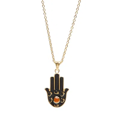 Kismet Jewels Women's Gold / Yellow / Orange Hamsa Hand Carnelian Necklace