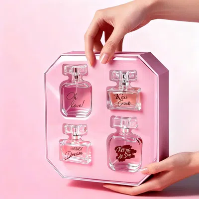 Kiss Crush 4-piece Set, Women's Eau De Parfuma Spray Gift Box, Long Lasting Fragrance, 4 Different Flavor, Perf In Pink
