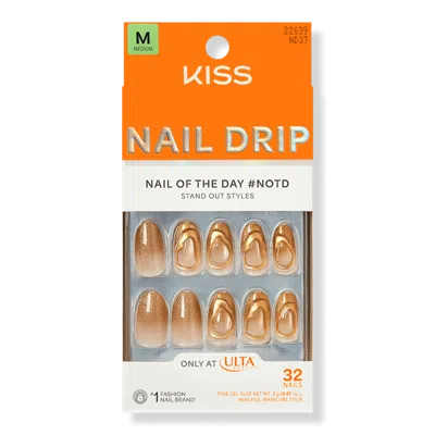Kiss Drip Press On Nails - Golden Laughter In Brown