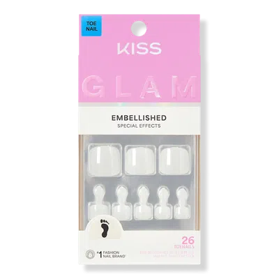 Kiss Glam Embellished Press On Toenails - Twinkle Toes In White