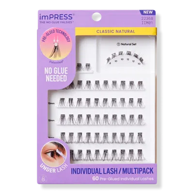 Kiss Impress Individual Multipack, Classic Natural Pre-glued Lash Clusters Kit In Purple