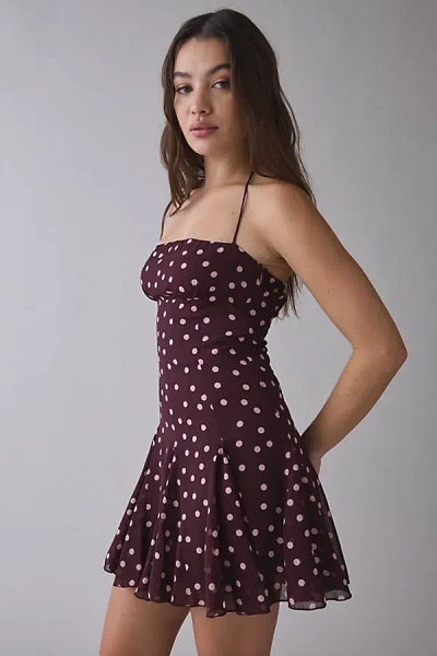 Kiss The Sky Chianti Polka Dot Halter Mini Dress In Wine, Women's At Urban Outfitters In Purple