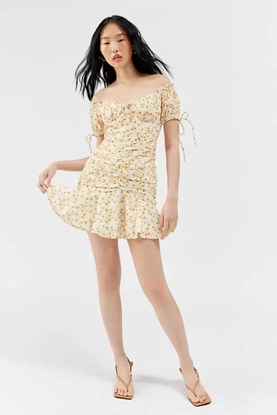 Kiss The Sky Cottage Floral Mini Dress In Ivory, Women's At Urban Outfitters