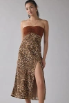 Kiss The Sky Delmar Leopard & Lace Strapless Slit Midi Dress In Leopard Print, Women's At Urban Outfitters In Animal Print