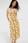 KISS THE SKY FLORAL HALTER MIDI DRESS IN IVORY, WOMEN'S AT URBAN OUTFITTERS