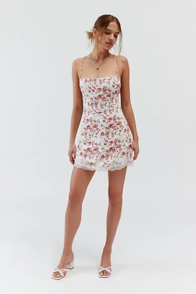 Kiss The Sky Floral Lace-up Mini Dress In White, Women's At Urban Outfitters