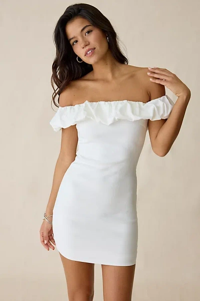 Kiss The Sky Head In The Clouds Off-the-shoulder Mini Dress In White, Women's At Urban Outfitters