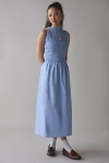 Kiss The Sky High-neck Smocked Sleeveless Maxi Dress In Light Blue, Women's At Urban Outfitters In Light Blue