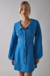 Kiss The Sky Jet Oversized Collar Long Sleeve Gingham Mini Dress In Blue, Women's At Urban Outfitters In Blue