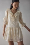 Kiss The Sky Lace Ruffle Collar Babydoll Mini Dress In Ivory, Women's At Urban Outfitters In Ivory