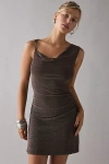 Kiss The Sky Lila Shimmer Knit Asymmetric Cowl Neck Mini Dress In Brown, Women's At Urban Outfitters In Brown
