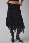 Kiss The Sky Marais Spliced Lace Hanky Hem Midi Skirt In Black, Women's At Urban Outfitters In Black