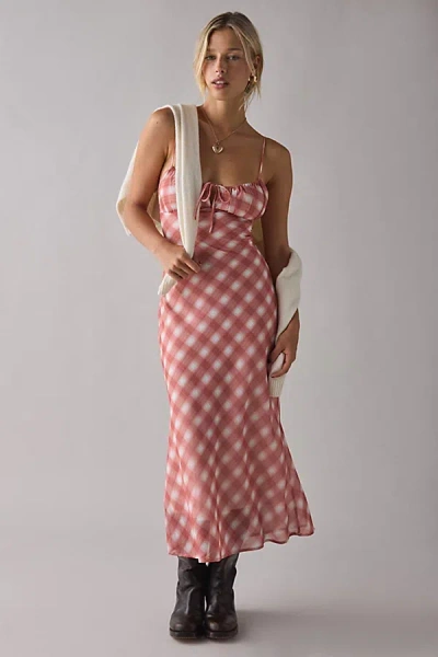 Kiss The Sky Mercer Plaid Tie-back Maxi Dress In Red Plaid, Women's At Urban Outfitters In Multi
