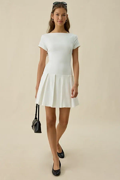 Kiss The Sky Mietta Tie-back Bow Boatneck Mini Dress In White, Women's At Urban Outfitters
