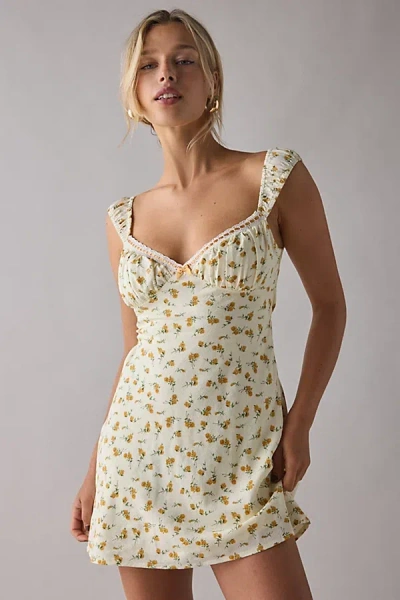 Kiss The Sky Piper Lace Trim Floral Slip Mini Dress In Yellow, Women's At Urban Outfitters