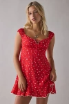 Kiss The Sky Riviera Ditsy Floral Milkmaid Mini Dress In Red, Women's At Urban Outfitters In Red