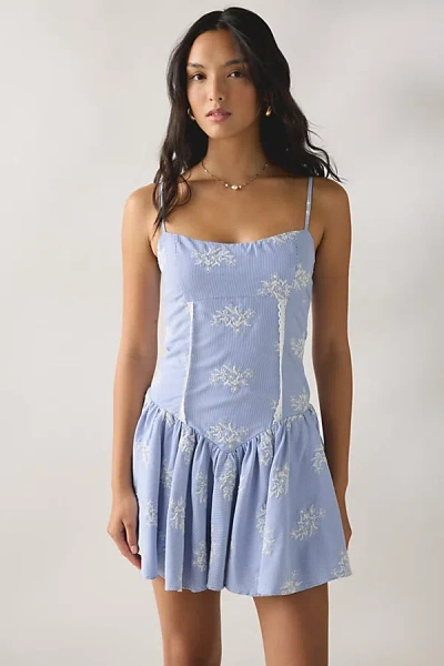 Kiss The Sky Riviera Drop Waist Striped Mini Dress In Blue, Women's At Urban Outfitters