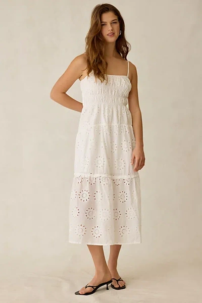 Kiss The Sky Seraphina Shirred Broderie Anglaise Tiered Maxi Dress In White, Women's At Urban Outfitters