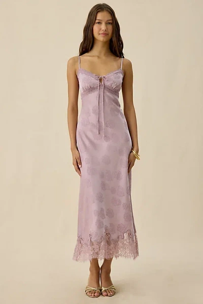 Kiss The Sky Willa Jacquard Satin Lace Trim Slip Maxi Dress In Misty Plum, Women's At Urban Outfitters In Purple