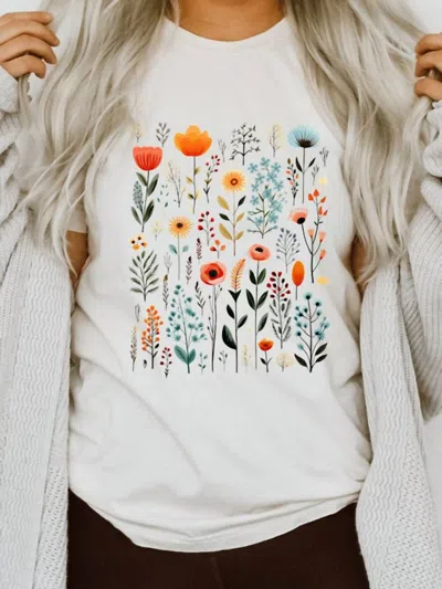Kissed Apparel Bright Spring Flower Field Graphic Tee In White