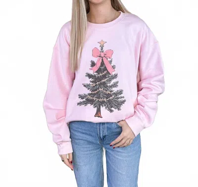 Kissed Apparel Coquette Bow Christmas Tree Sweatshirt In Pink