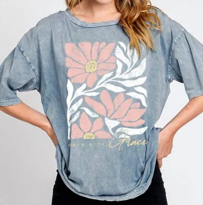 Kissed Apparel Grow With Grace Graphic Tee In Mineral Vintage Blue In Multi