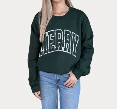 Kissed Apparel Merry Christmas Holiday Sweatshirt In Forest Green