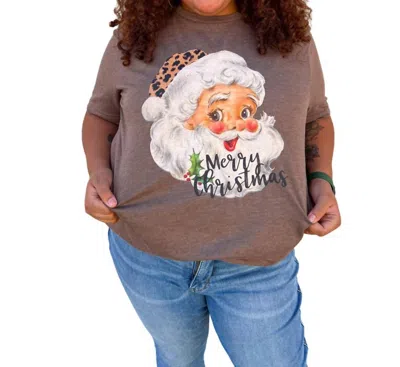 Kissed Apparel Merry Christmas Vintage Leopard Santa Graphic Tee - Plus In Brown