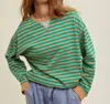 Kissed Apparel Striped Oversized Crewneck Pullover In Taupe/green In Green