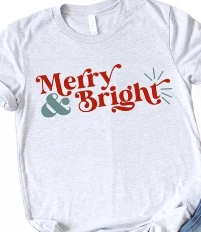 Kissed Apparel Women's Merry And Bright Christmas Graphic Tee In Athletic Heather In White