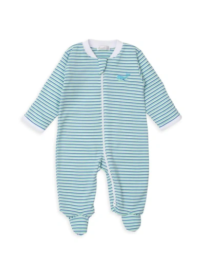 Kissy Kissy Baby Boy's Whale-embroidered Striped Cotton Footie In Neutral