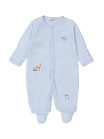 Kissy Kissy Baby's Embroidered Animal Striped Footie In Light Blue