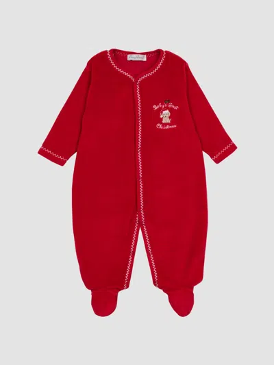 Kissy Kissy Baby's First Christmas Embroidered Pima Cotton Footie In Red