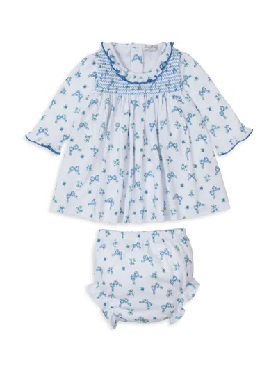Kissy Kissy Baby Girl's Bow Print Smocked Dress & Bloomers Set In Light Blue
