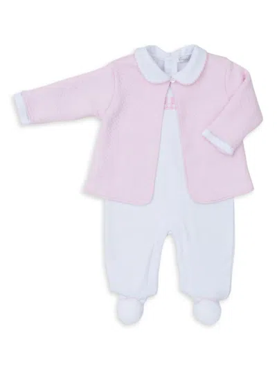 Kissy Kissy Baby Girl's Collared Footie & Quilted Jacket Set In Pink