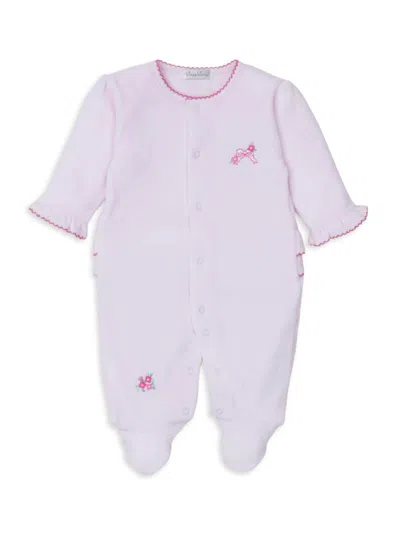 Kissy Kissy Baby Girl's Embroidered Velour Footie In Pink