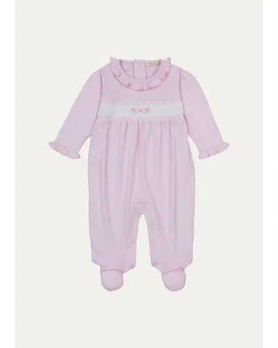 Kissy Kissy Baby Girl's Lace-trim Cotton Footie In Pink