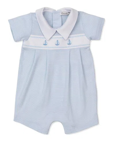 Kissy Kissy Kids' Boy's Classic Treasures Short Sleeve Playsuit In Light Blue Stripe