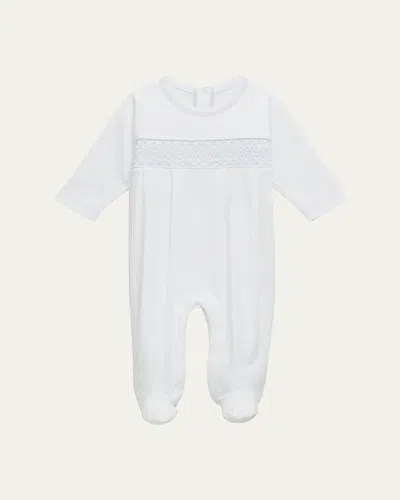 Kissy Kissy Kids' Boy's Clb Charmed Smocked Footie In White/light Blue