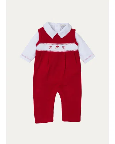 Kissy Kissy Kids' Boy's Clb Holiday Medley Christmas Tree Overalls & Bodysuit Set In Red