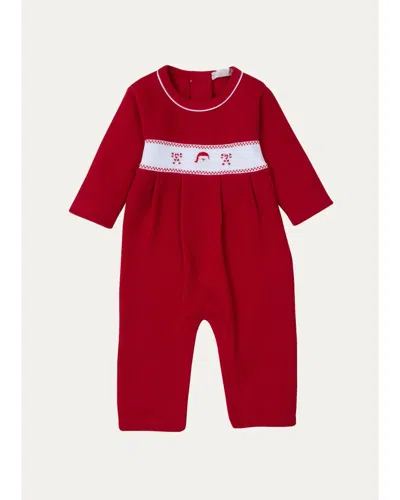 Kissy Kissy Kids' Boy's Clb Holiday Medley Embroidered Santa Cotton Playsuit In Red