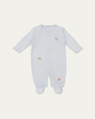 Kissy Kissy Kids' Boy's Dino District Hand Embroidered Footie In Light Blue