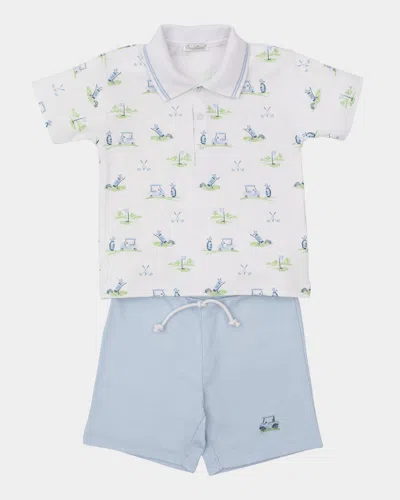 Kissy Kissy Kids' Boy's Fairway Foursome Shorts Set In Blue