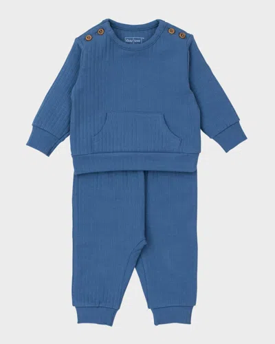 Kissy Kissy Kids' Boy's Helicopter Resuce Two-piece Ribbed Set In Blue