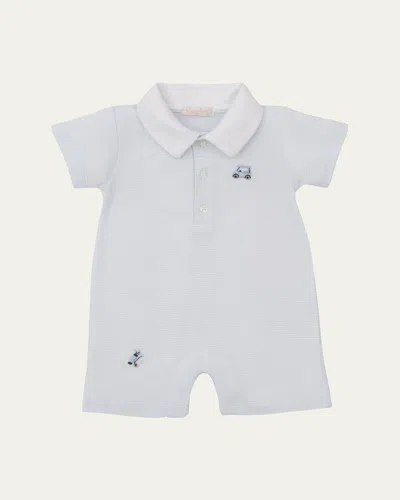 Kissy Kissy Kids' Boy's Premier Fairyway Foursome Hand Embroidered Playsuit In Light Blue