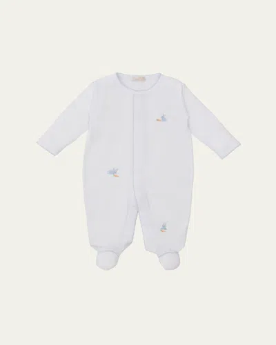 Kissy Kissy Kids' Boy's Premier Hand Embroidered Bunny Patch Footie In White/lt Blue