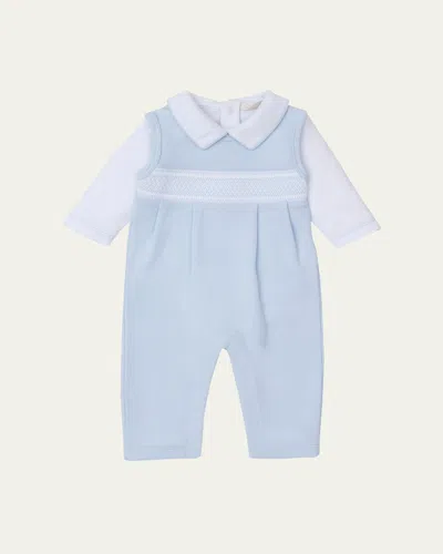 Kissy Kissy Kids' Boy's Punto Ingles Hand Smocked Overall Set In Blue
