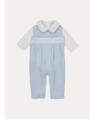 Kissy Kissy Kids' Boy's Smocked Overalls & Bodysuit Set In Blue